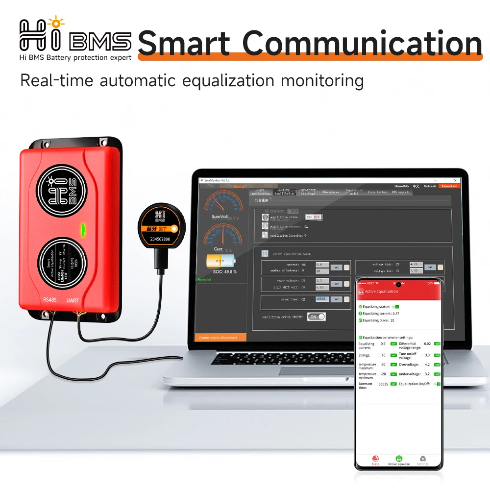 HIBMS Smart BMS 4S Lifepo4 BMS 8S 24V 16S 48V Active Balancer Lifepo4 Active Equalizer BMS Protection Circuit RV Solar Inverter