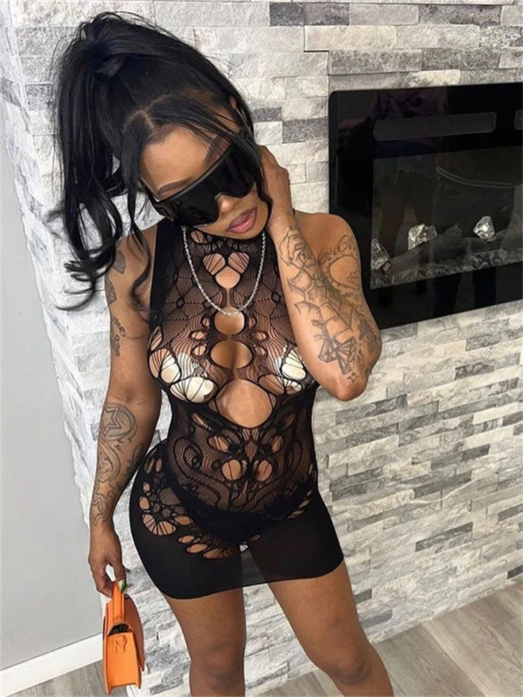 

Осенние сексуальные однотонные сетчатые ажурные облегающие мини-платья habфункции, клубный наряд для женщин 2022, слитные вечерние платья без ...