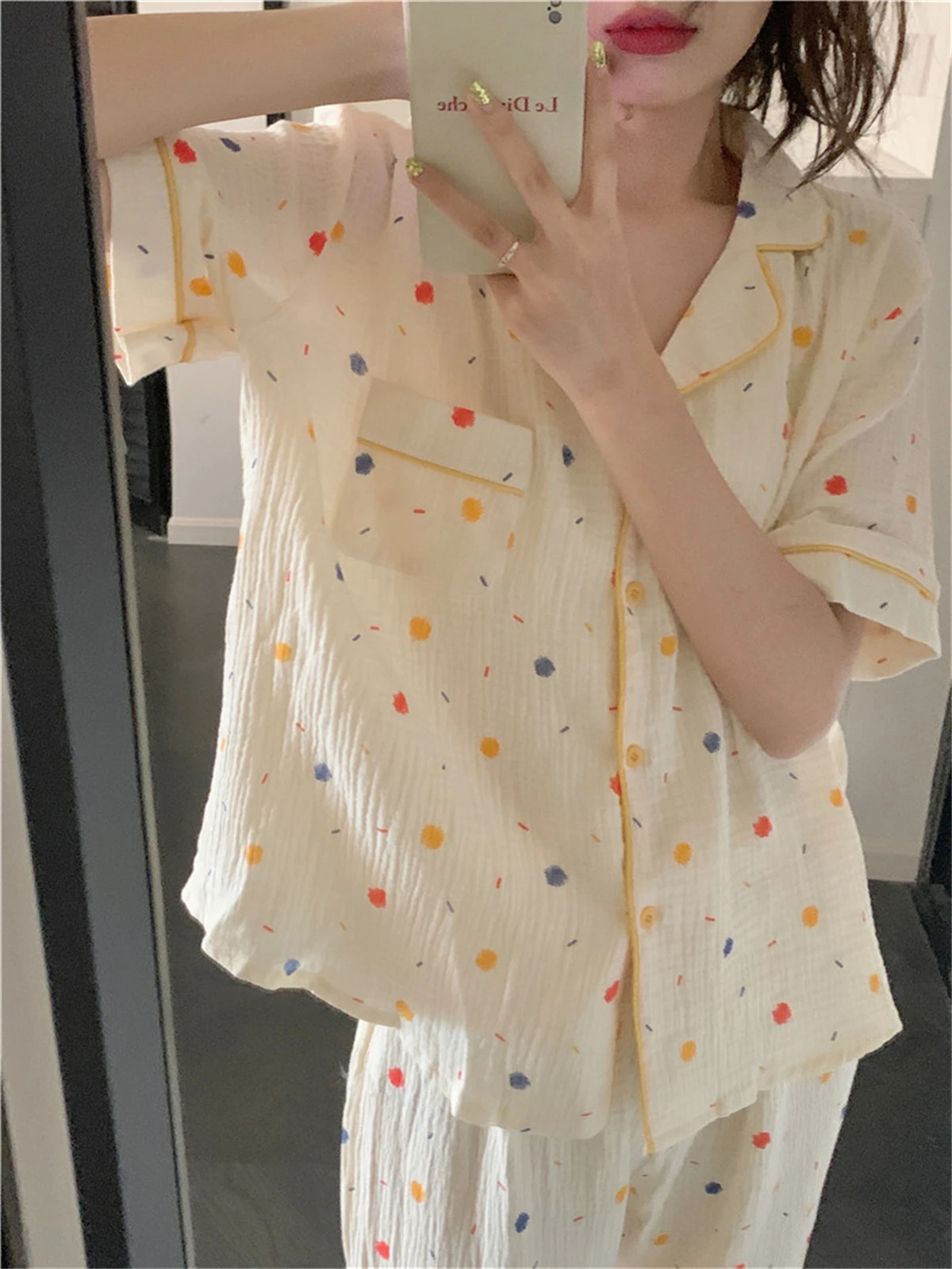 2023 New Girl Style Small Fresh Short-Sleeved Trousers Home Clothes Pajama Suit Women's Home Clothes Two-Piece Set