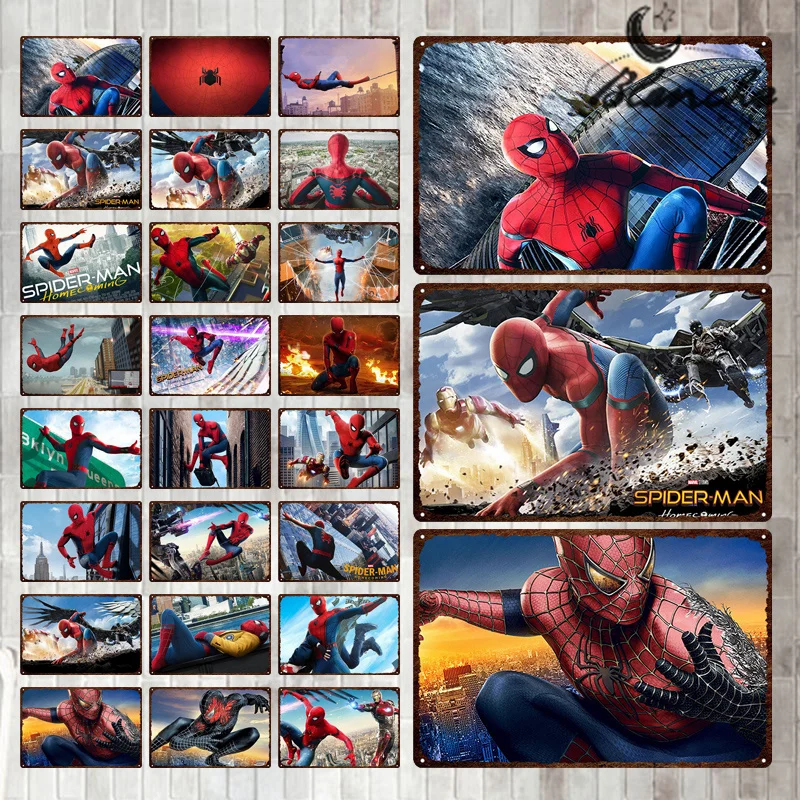 

Metal Sign Spider Man Homecoming Movie Poster Marvel Tin Iron Plate Rust Modern Wall Art Picture For Living Room Home Decoration