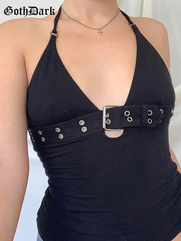 Готический гранж Goth Dark металлическая пряжка пэчворк Camis панк черный для женщин