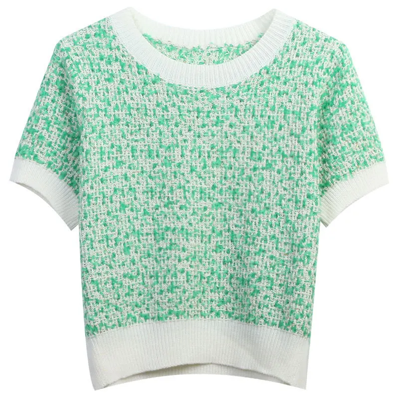 

Rainbow Hollow Out Knitwear Women Striped T-Shirts Summer Boho Beach Style Cover-ups Crop Tops Y2K 2023 New Fashion Korean Style