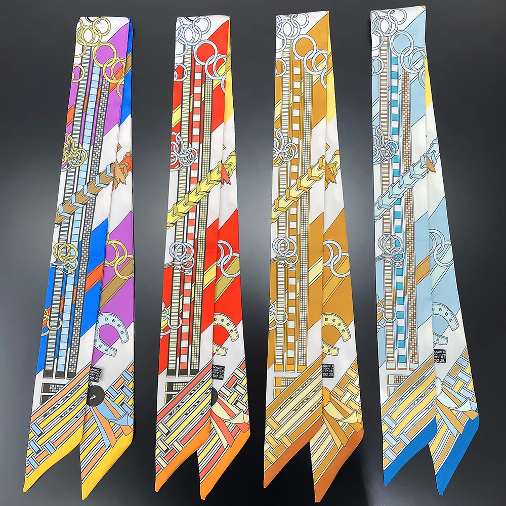 2023 шелковый шарф, роскошный шарф, женский платок, узкая сумка, шарфы, шейный платок для женщин, модная повязка на голову, саржевый шарф для сумки