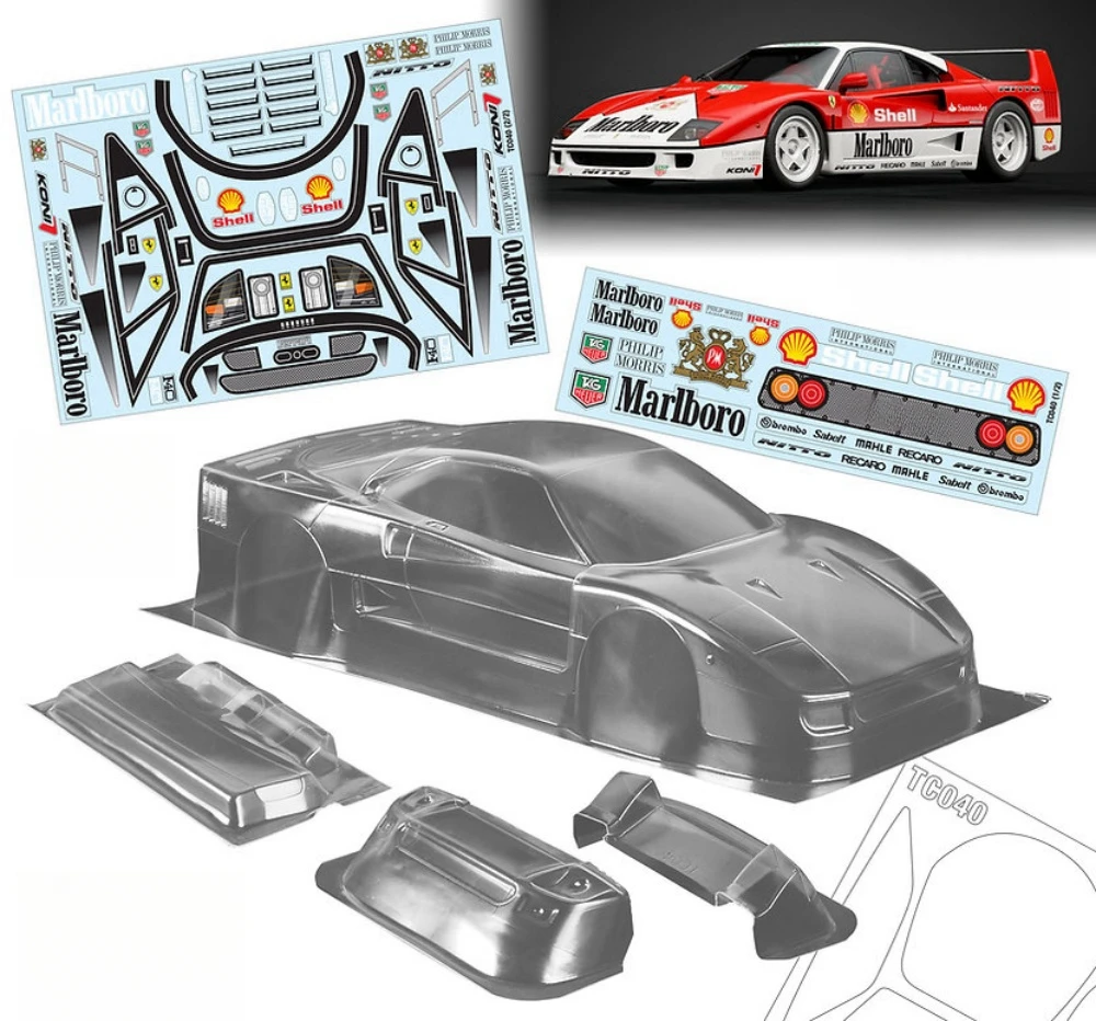 Масштаб 1/10 Ferari F40 Lexan корпус с задним крылом + зеркалами комплекты легких пряжек