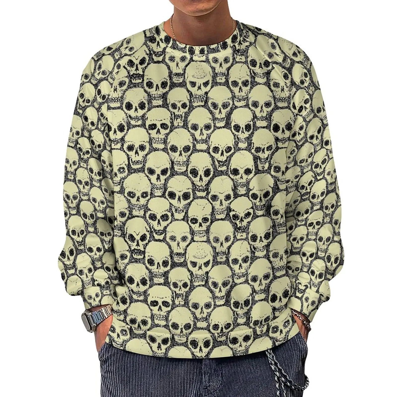 

Funny Skull Loose Sweatshirts Male Gothic Print Outerwear Hoodies Winter Harajuku Graphic Hoodie Big Size