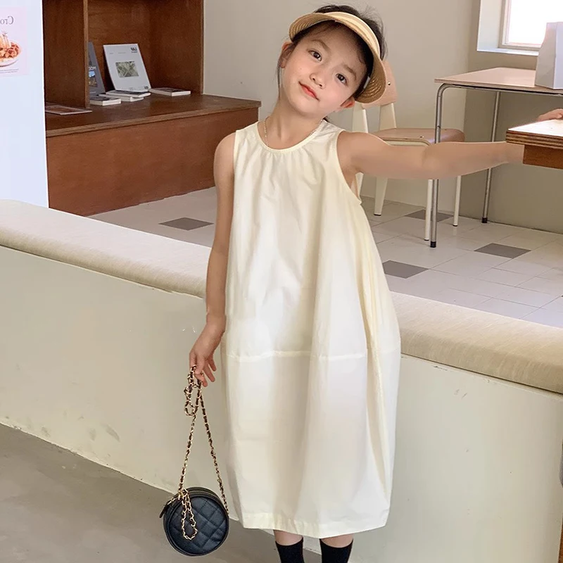 

2023 Summer White Dress for Girls Korean Kids Long Dresses Princess Beach Party Dresses 3 4 5 6 7 Years NEW Children Costume