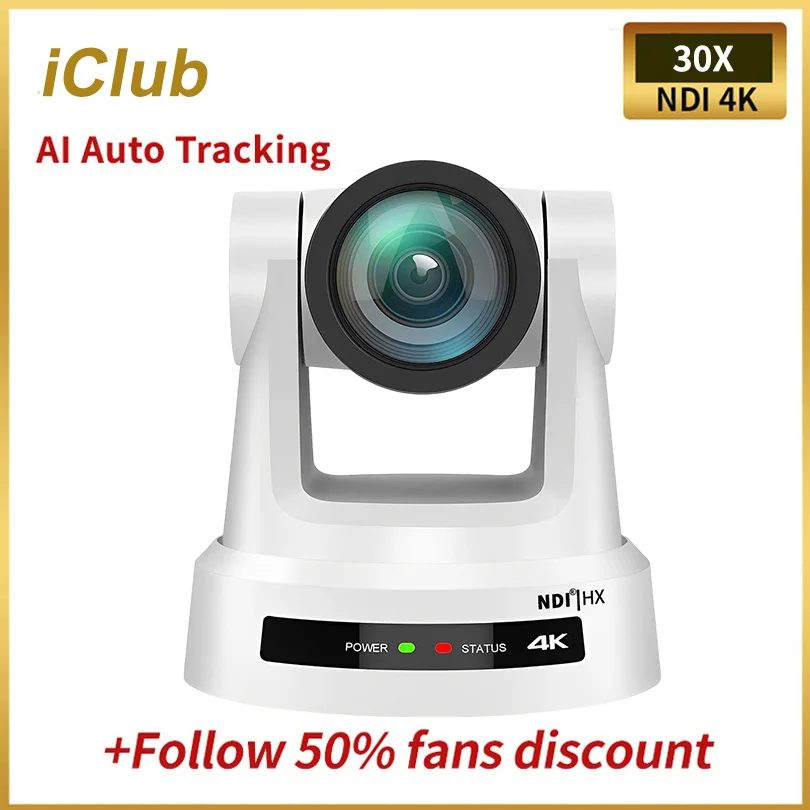 

iclub AI auto Tracking NDI 4K 30X Optical Zoom PTZ Camera with SDI+HDMI+LAN+USB3.0+POE Live Streaming vMix for Studio Church