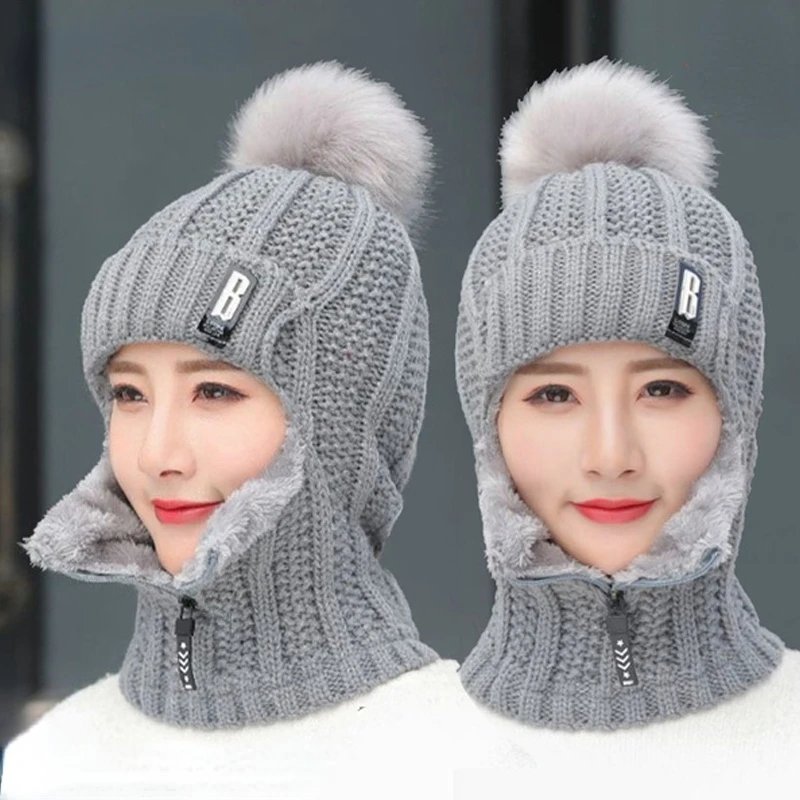 

Женский трикотажный пуловер с флисовой подкладкой, теплая шерстяная шапка на молнии с защитой для ушей, для езды на велосипеде и занятий на ...