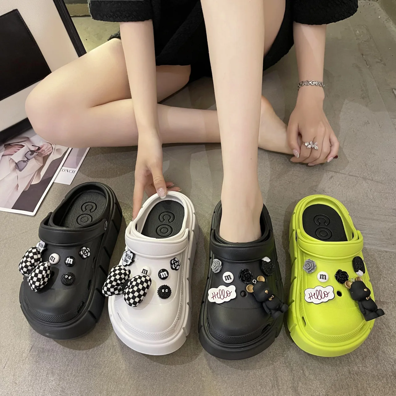 2022 Fashion Women Slippers Sandals Platform Clogs with Charms Thick Sole EVA Flip Flops Comfortable Casual Shoes for Female 41