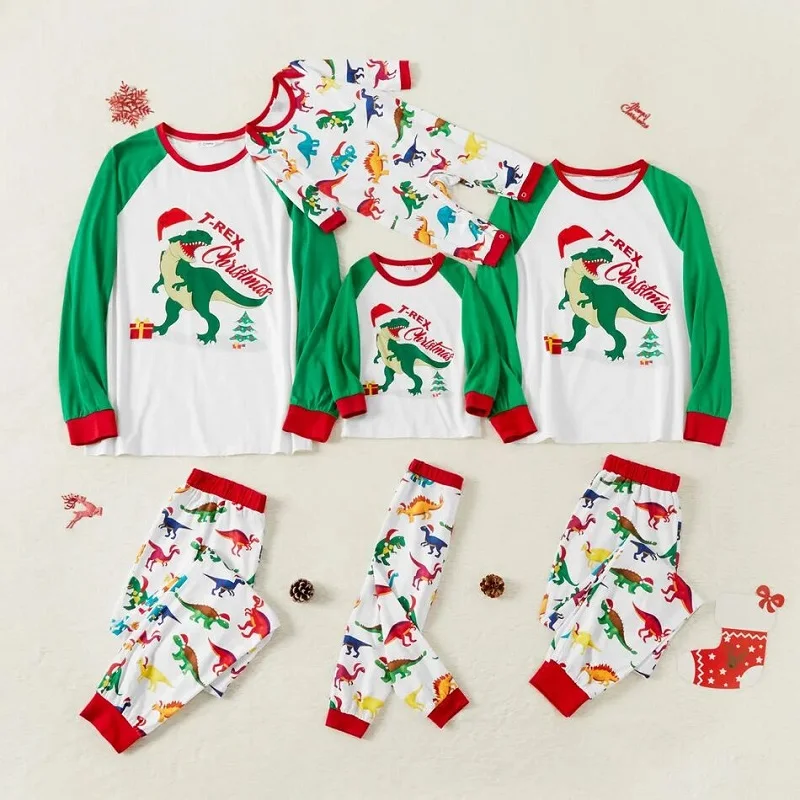 

2022 Christmas Family Matching Outfits Look Dinosaurs Father Mother Children & Baby Pajamas Sets Mommy and Me Xmas Pj's Clothes