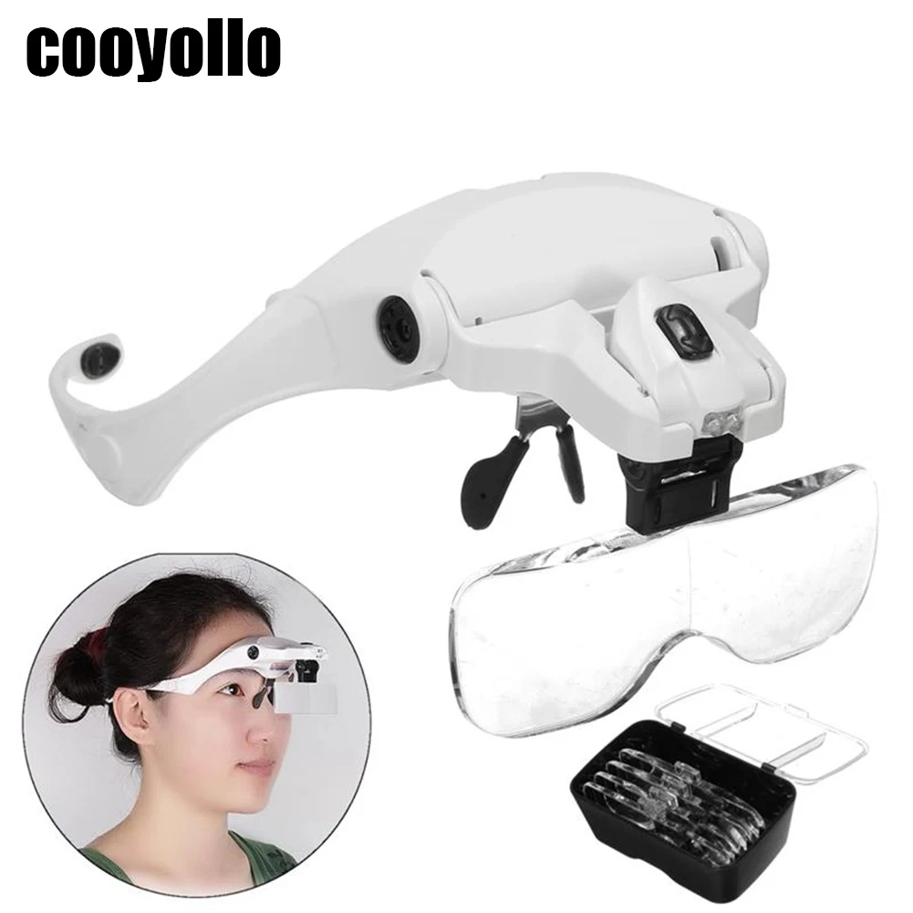 

5 Lens Adjustable Headband EyeGlass Magnifier With LED Light Lamp Magnifying Glasses For Eyelash Extension Beauty Makeup Tools