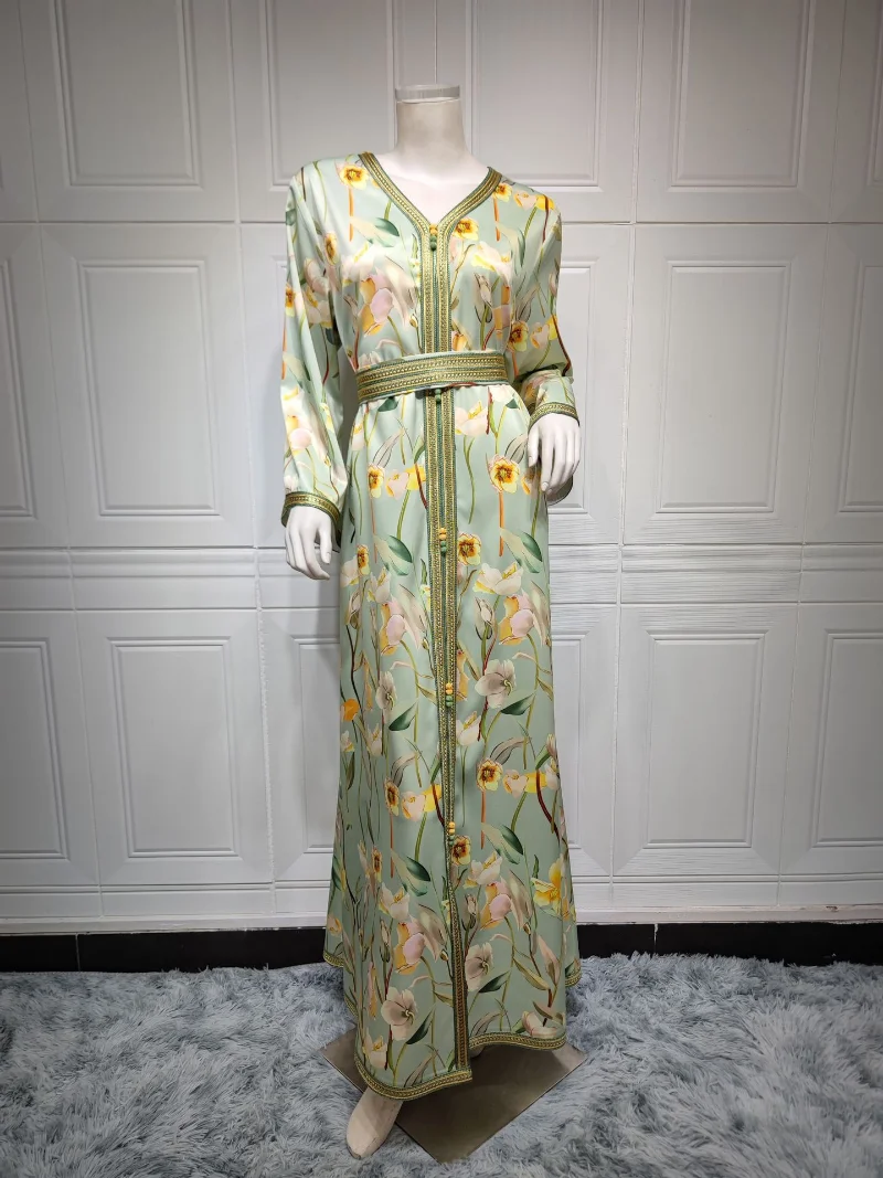 Eid Morocco Party Dress Muslim Women Dubai Abaya Dress Jalabiya Floral Musulman Islamic Turkey Moroccan Kaftan Arabic Robe 2023