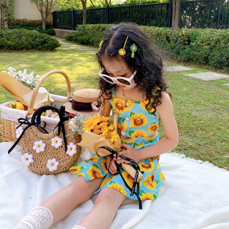 

2023 New Children Girls Dress Summer Kids Dresses Suspender Floral Child Costumes Outfits Clothes Baby Girls Clothing