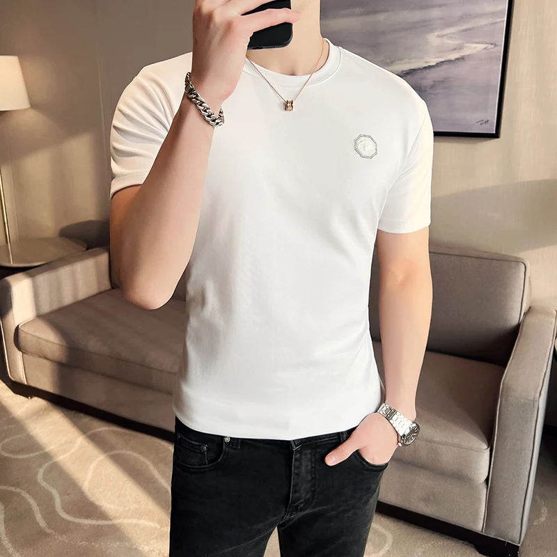

Top Quality Spring Summer Cotton Solid Short Sleeve T-Shirts For Men Clothing 2022 Round Collar Slim Fit Casual Tee Shirt Homme