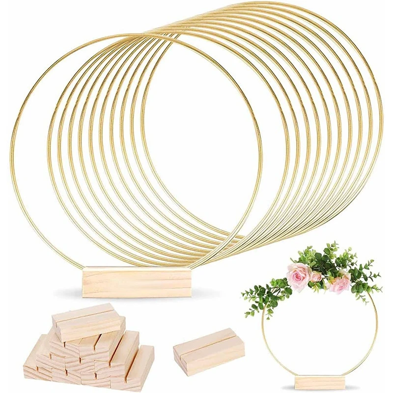 

10pcs Metal Floral Hoop Garland Wedding Centerpieces for Tables Wood Card Holder Wreath Flower Ring Party Home Decor Accessories
