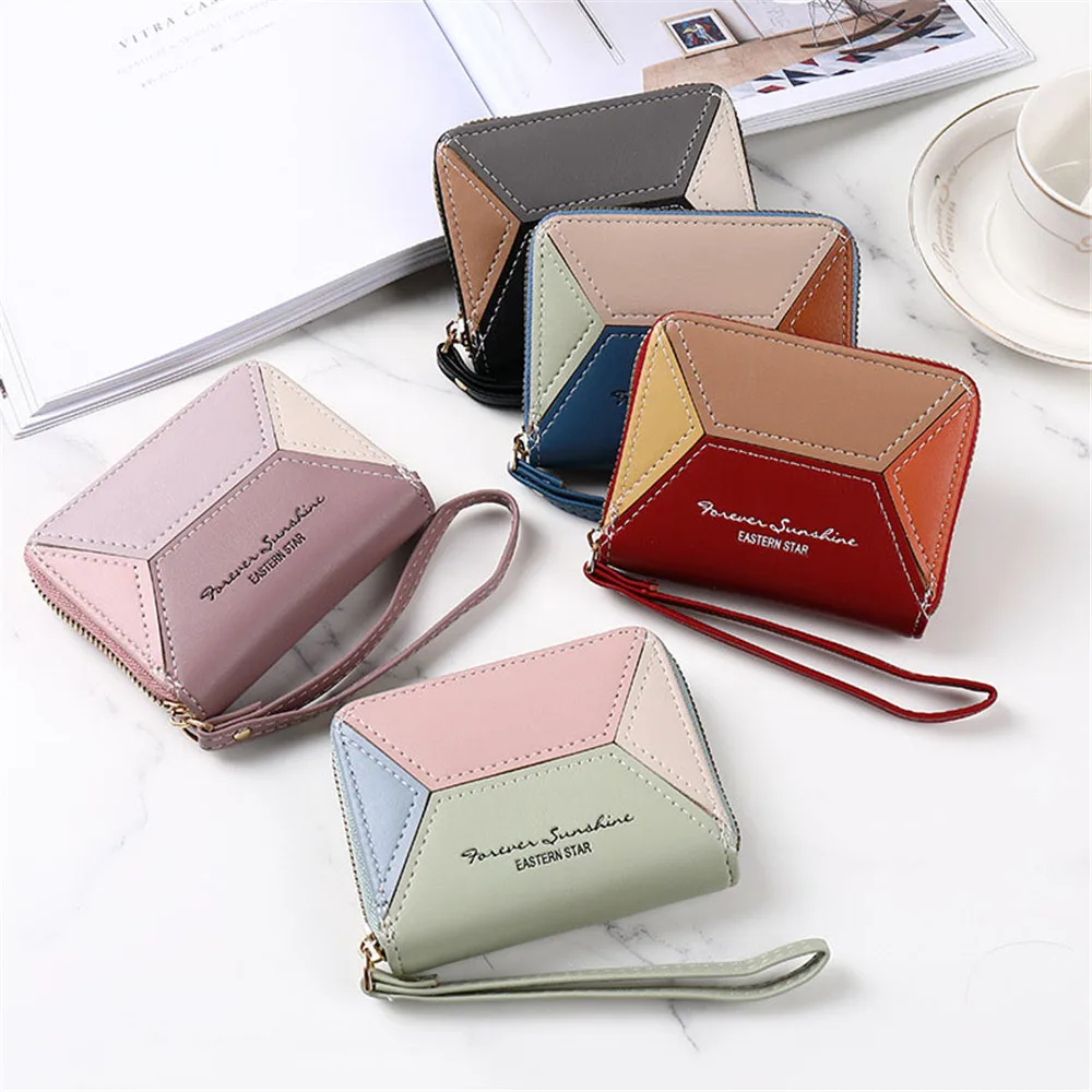 

Pu Leather Stitching Color Coin Purse Mini Zipper Change Purses Kids Coin Pocket Wallets Women Card Holder Pouch Large Capacity