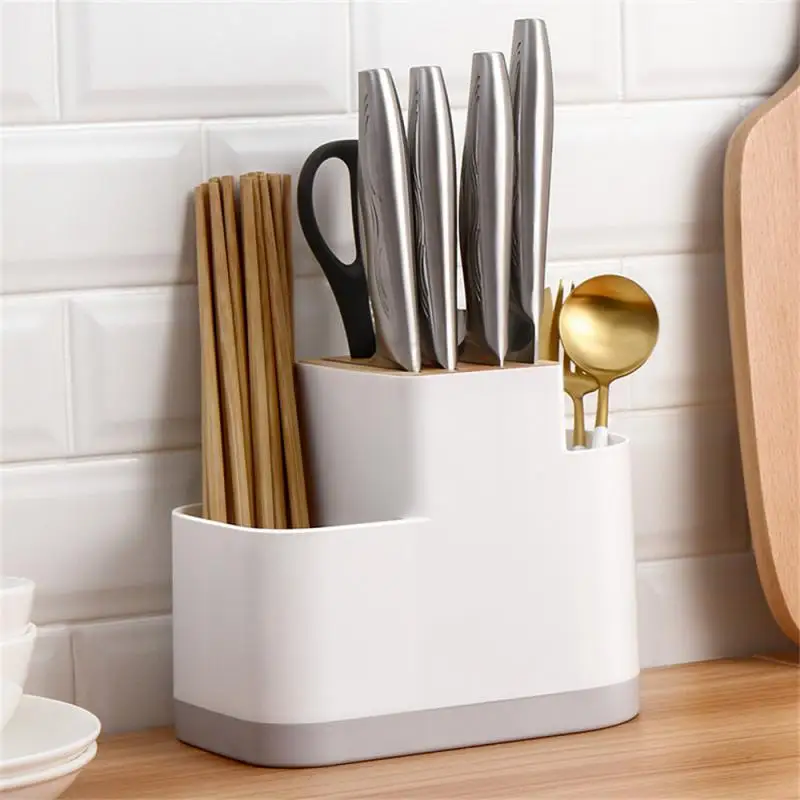 

Knife Block White Drainer Durable Multi-function Simple Style Flatware Storage Cutter Chopsticks Cage Save Space Kitchen Product