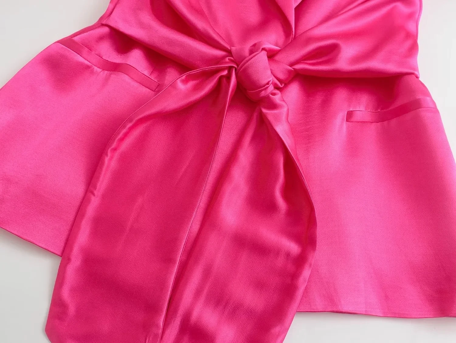 Maxdutti England Style Rose Color Fashion Satin Silk Blazers Tops  Sashes Notched Jackets Women