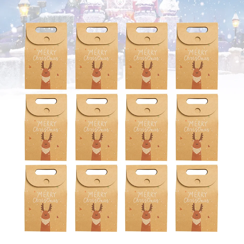 

12PCS Christmas Kraft Paper Bags Christmas Treat Bags Christmas Prints for Holiday Candy Bags Favor ( Mixed Pattern )