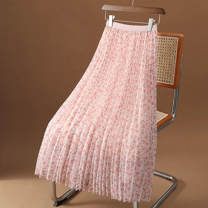 

JMPRS Elegant Tulle Skirt Summer Women Elastic High Waist Mesh Pleated Skirts Female Fashion A Line Beach Female Long Skirts