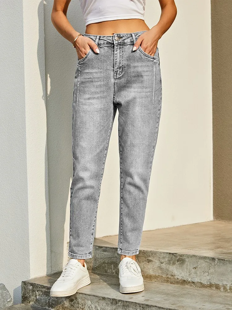 

Классические джинсовые шаровары GUUZYUVIZ, весна 2022, повседневные эластичные джинсы с высокой талией, женская уличная одежда, удобные джинсы дл...