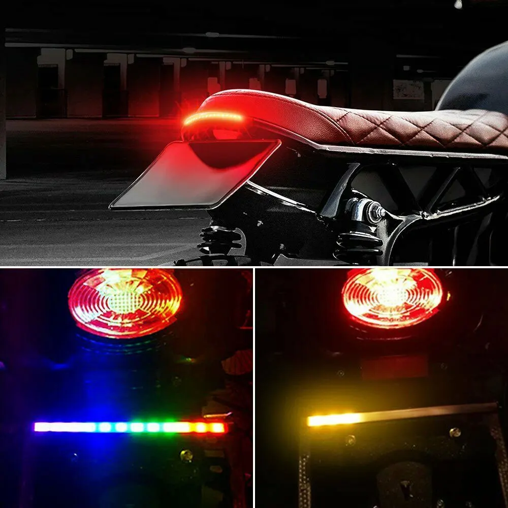 Motorcycle LED Tail Strip DRL Running Light Flash Flow Turn Signal Tube Lamp Number License Plate Light Flashing Tail Stop Lig