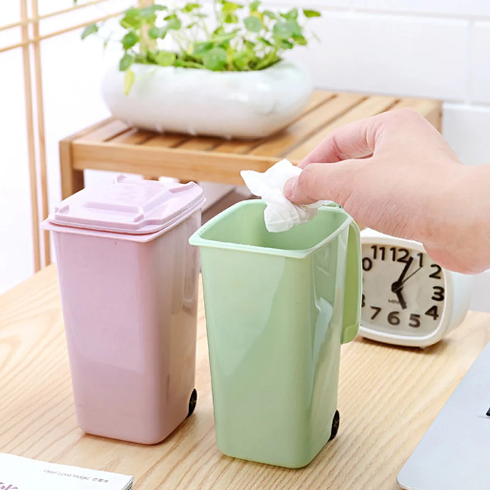 

4color Garbage Storage Box Living Room Coffee Table with Cover Small Paper Basket Plastic Garbage Bag Mini Desktop Trash Can