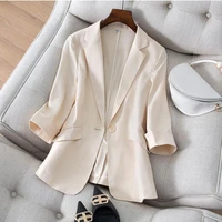 summer korean slim women pockets casual black blazers office lady woman coat 4xl