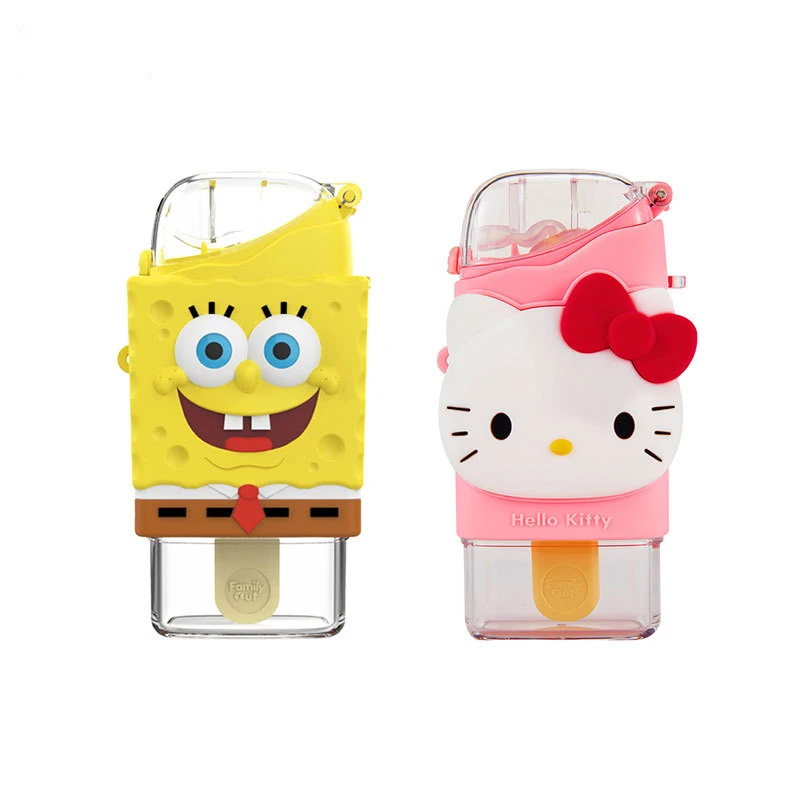 

380 мл Sanrio, соломенная чашка с крышкой Hello Kitty, пончик с водой, креативная мультяшная бутылка для кормления детей, портативные чашки