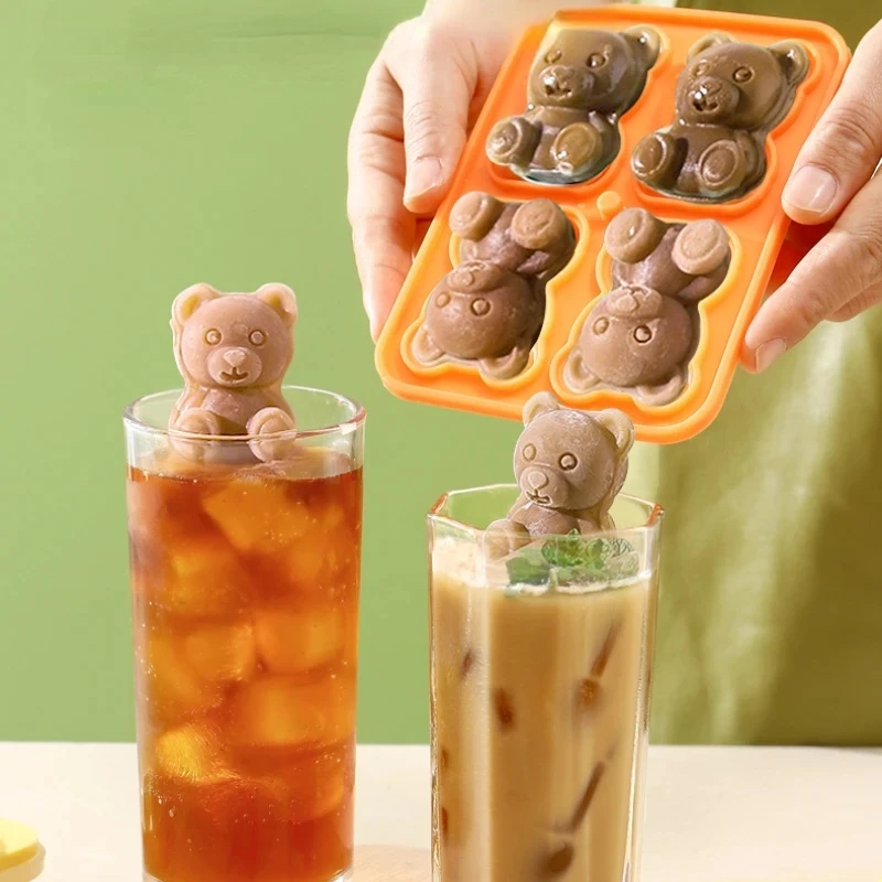 

4 Grid Bear Ice Cube Mold Silicone Ice Tray Popsicle Ice Cream Frozen Ice Ball Ice Box Ice Mold Kitchen Accessories