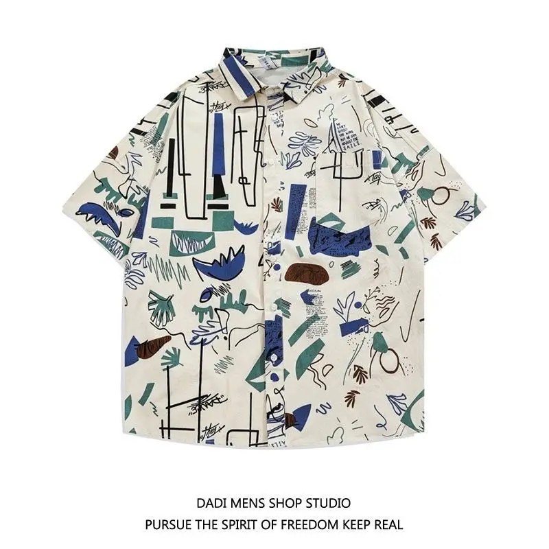 Brand Original Print Loose Beach Short Sleeve Shirt Men Casual Travel Street Trend Versatile Men And Women'S Flower Shirt A3403