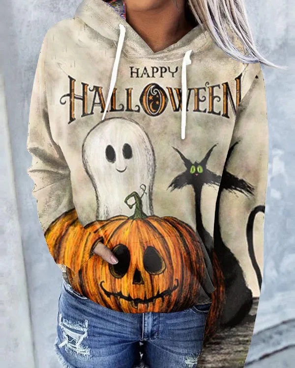 

Halloween Women Hoodie Fashion Vintage Sweatshirts Tops Streetwear Female Long Sleeves Hooded Tracksuit Oversize Casual Clothes