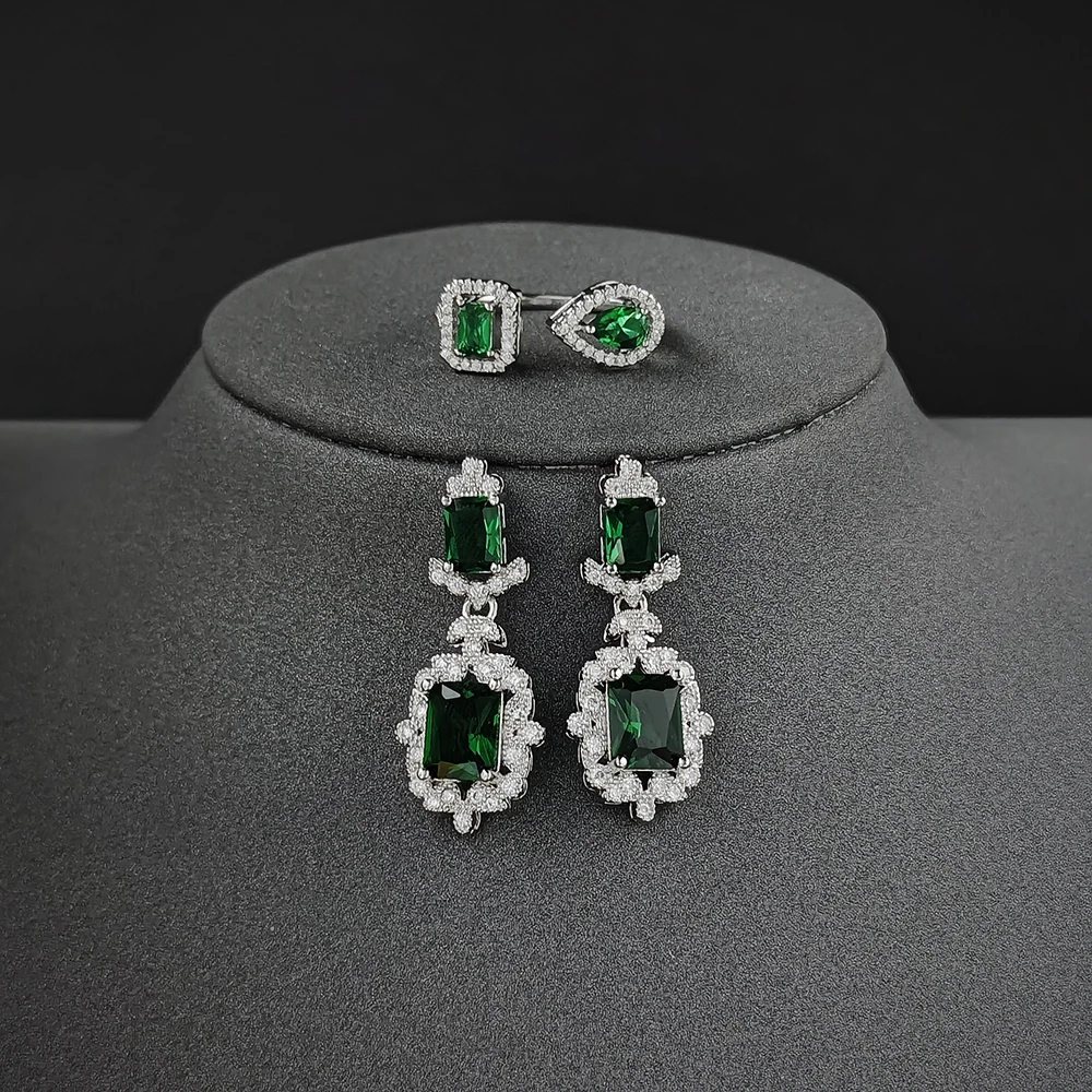 Набор ювелирных изделий 2023 года в стиле винтаж зеленого цвета со серебряными элементами для невесты в африканском стиле Дубай - серьги и кольца для женщин на свадьбу в качестве рождественского подарка J6937.