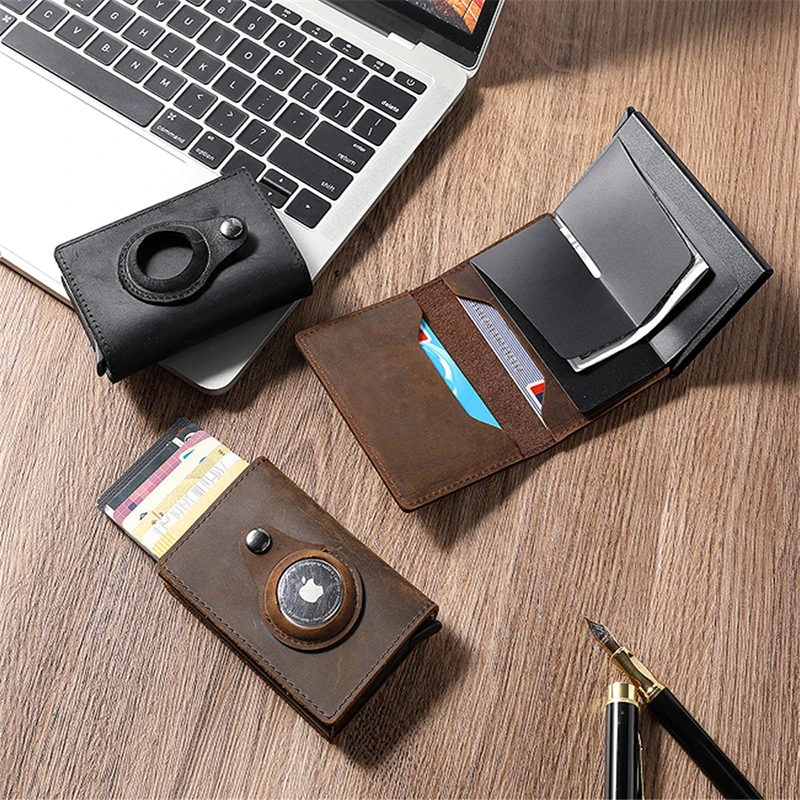 

Airtag Wallet Genuine Leather Bank Card Holder With Apple Airtags Tracker Case Anti-lost Protection Airtag Wallet Cover NEW