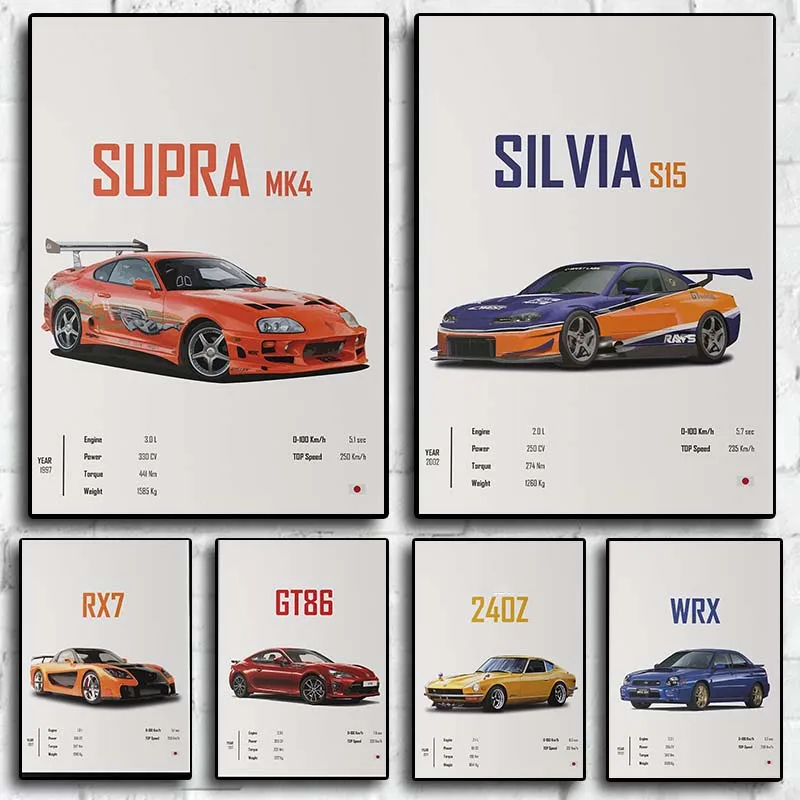 

Pop Retro Japan JDM Car Details Poster Aesthetics Supercar Gtr R33 240 MX-5 RX7 Gt86 WRX Canvas Print Wall Art Garage Room Decor