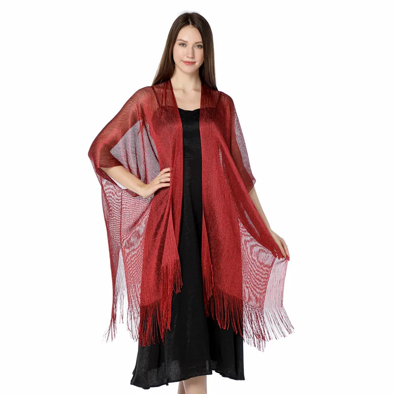 

Женские блестящие шали и палантины для вечерних платьев, прозрачный шерстяной кардиган, вязаные вечерние накидки с бахромой, свадебная Шал...