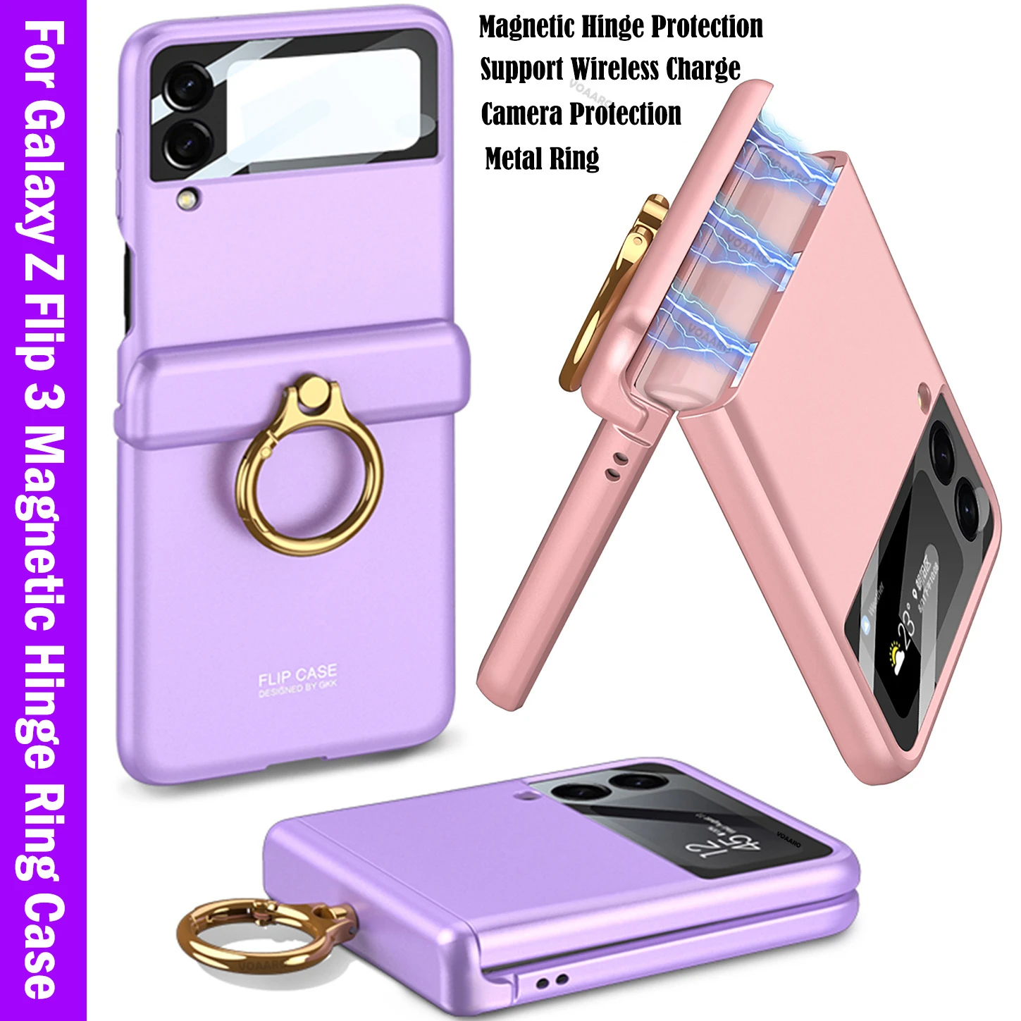 

All-inclusive Hinge Capa for Samsung Galaxy Z Flip 3 Magnetic Hinge Case Ring Holder Hard Armor Cover for Samsung Z Flip 3 Case