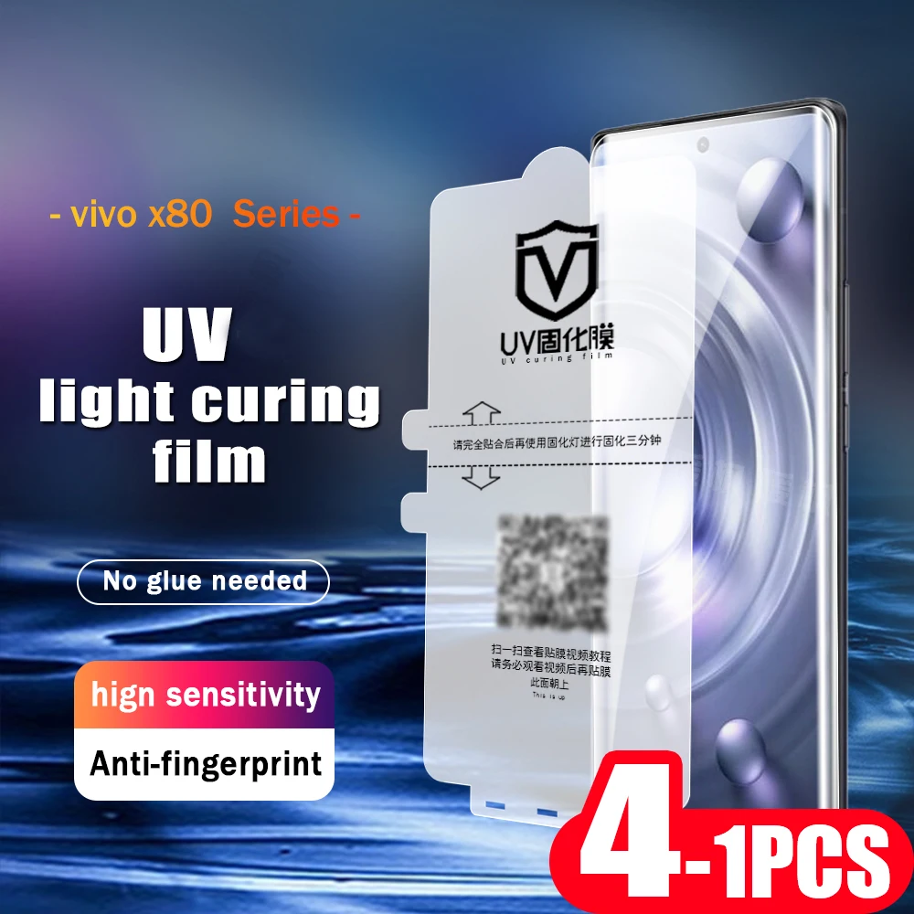 

4-1pcs 9D cover For vivo X60 X60S X60T X70 X80 X90 NEX 3 3S S16 S15 S12 pro plus UV light curing film screen protector Not Glass