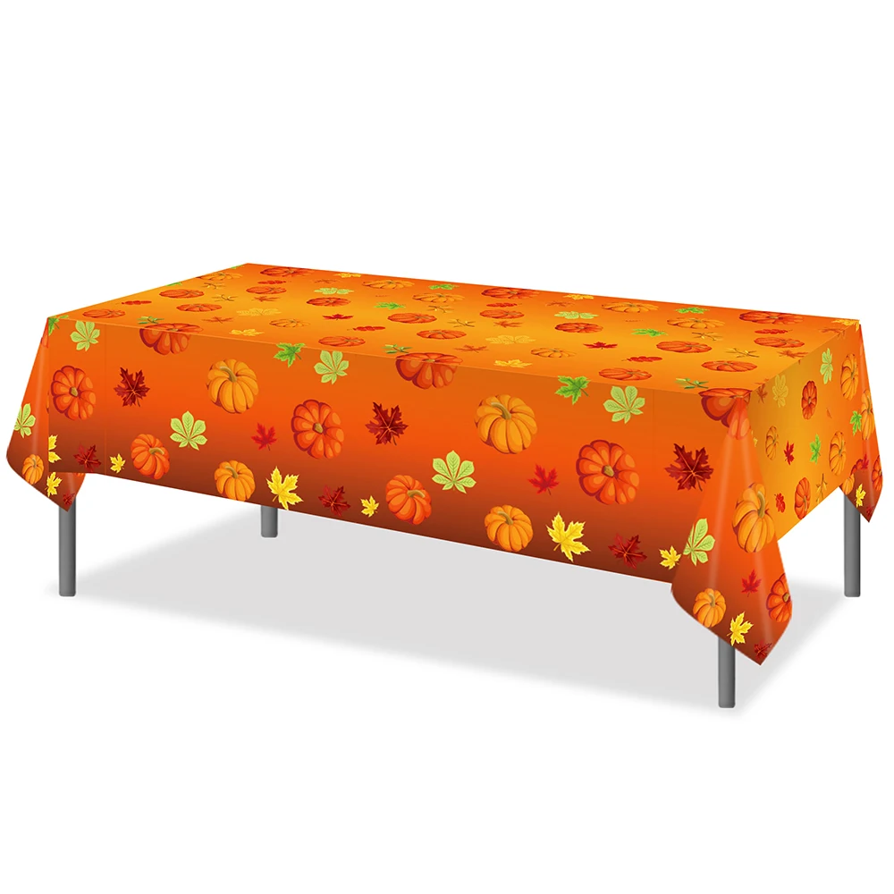 

130*220cm Tablecloths Autumn Pumpkin Happy Thanksgiving Day Birthday Party Disposable Tableware Sets PE Tablecovers Decorations