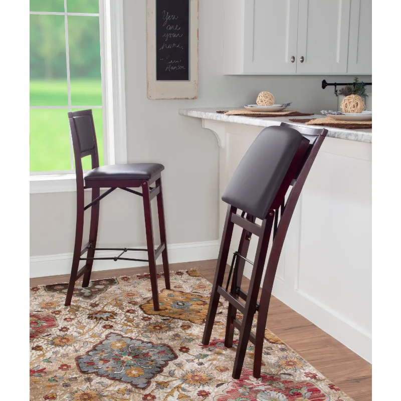 

Linon Kristle Folding Padded Bar Stool, 30" Seat Height, Espresso Finish with Dark Brown PVC Fabric