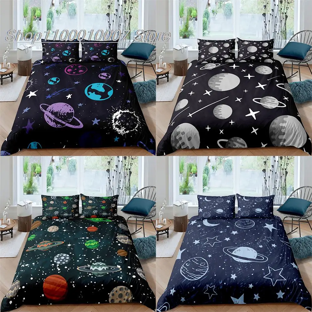 

Bedding Comforter Cover Set Queen Twin Full Planet Space Printed Duvet Cover Soft Polyester Home Decor For Teens Kids Boy