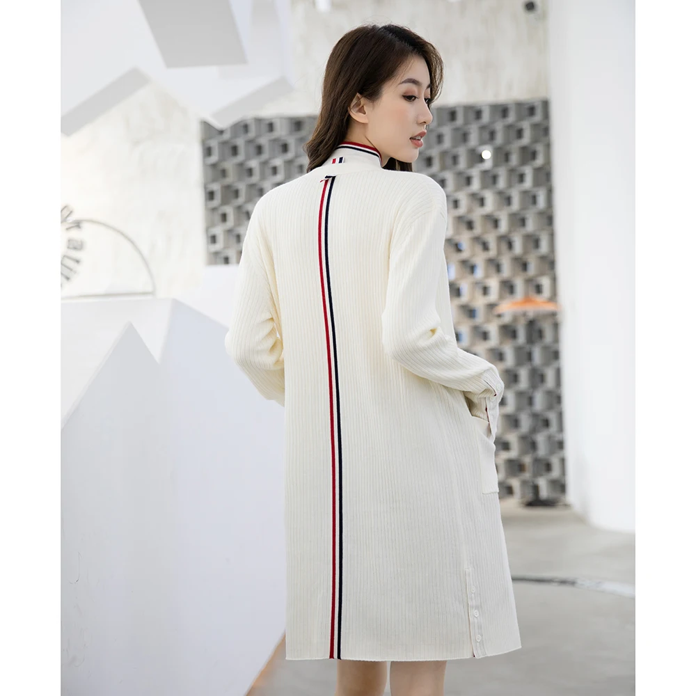 Женский однобортный длинный вязаный кардиган из 100% шерсти с V-образным вырезом и