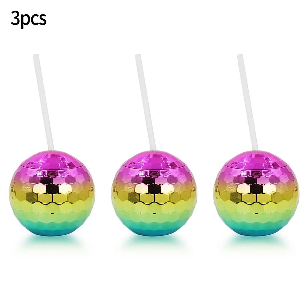 

3pcs 600ML Unique Disco Ball Cups Flash Cocktail Cup Nightclub Bar Party Flashlight Straw Wine Glass Drinking Syrup Tea Bottle
