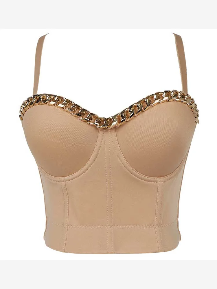 

Джессик Модный позолоченный с цепочкой Корсет Топ для ночного клуба пикантные Топы Женский Топ для ношения бюстгальтер пуш-ап бюстье женск...