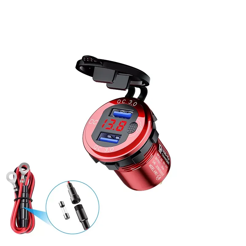 

36W QC 3.0 Waterproof Universal Motorcycle Car Truck Boat Dual USB Charger Socket For Phone Tablet Camera GPS Cigarette Lighter