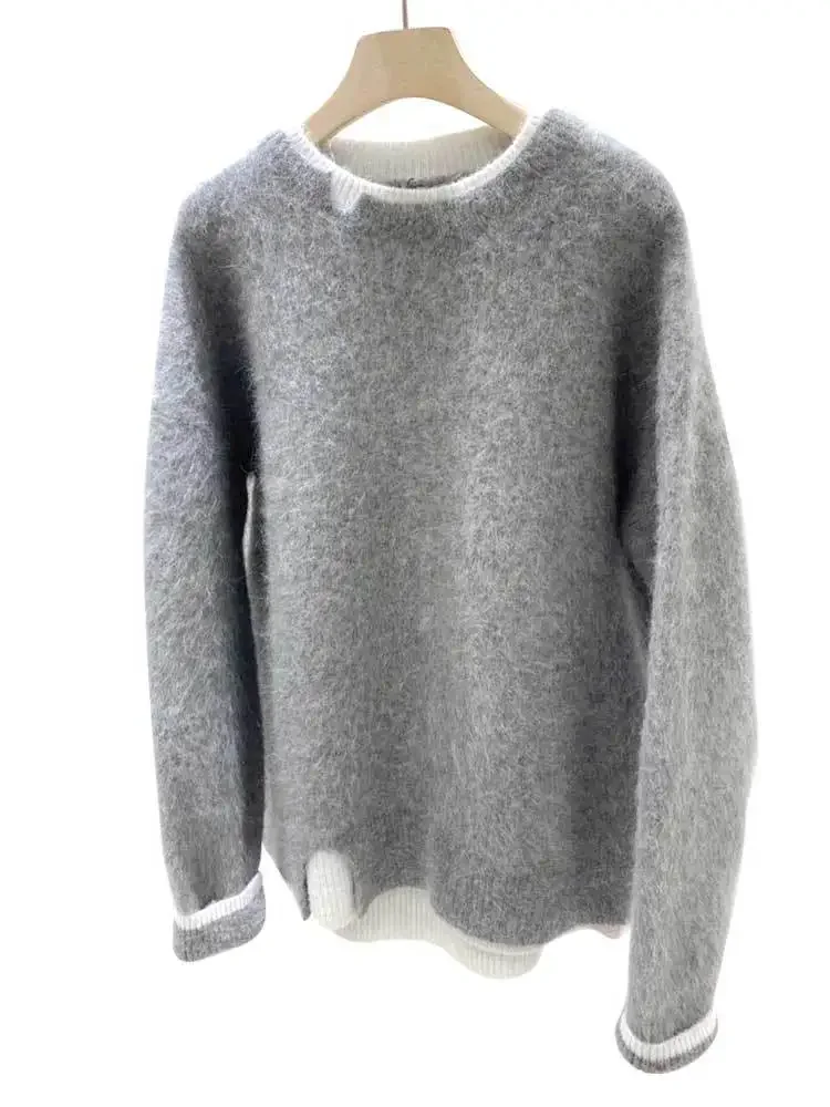 2023 серый плюшевый свитер с круглым вырезом Мужской осенне-зимний Повседневный