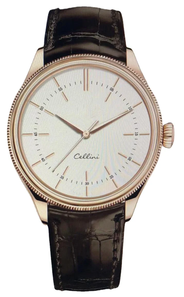 

mens mechanical watch automatic black leather Rose Gold CELLINIS