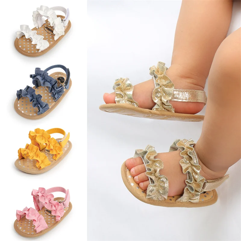 

Infant Baby Shoes Ruffles Flat Sandals Polka Dots Rubber Soft Soles First Walkers Casual Sport Summer Outer Footwear For Girls