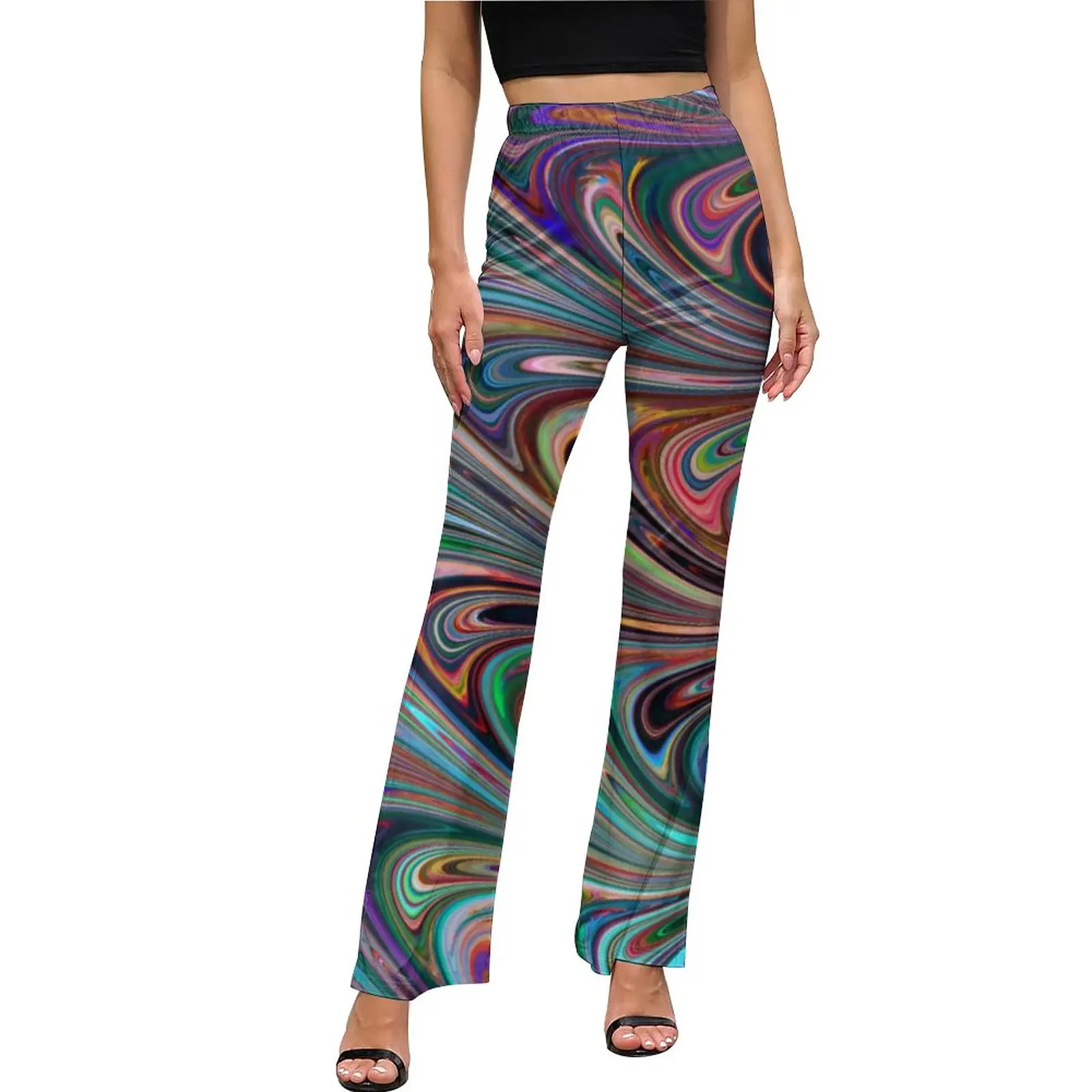 

Abstract Marble Pants Colorful Rainbow Swirls Sexy Flare Trousers Summer Women Printed Street Style Slim Fit Pants