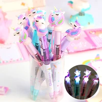 1 pcs creative cartoon unicorn light pen cute glowing ballpoint pen student stationery 0 5mm writing tool school supplies